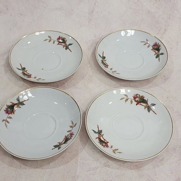 1800s HAVILAND & Co LIMOGES Moss Rose Lg. Sugar & lid 4 tea Cups Rope & Anchor - Picture 7 of 16